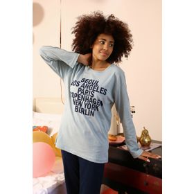 Moda Çizgi 4182 Su Yeşili Uzun Kol Penye Kadın Pijama Takımı