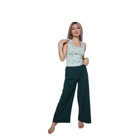 Moda Çizgi 4218 Su Yeşili Kalın Askılı Body Bol Paça 2'li Kadın Pantolon Takım