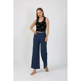 Moda Çizgi 4221 Siyah Kalın Askılı Body Bol Paça 2'li Kadın Pantolon Takım