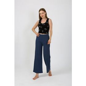 Moda Çizgi 4221 Siyah Kalın Askılı Body Bol Paça 2'li Kadın Pantolon Takım