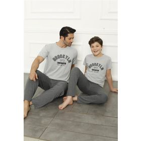 Moda Çizgi 50102 Baba Oğul Gri Aile Pijama Takım