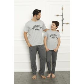 Moda Çizgi 50102 Baba Oğul Gri Aile Pijama Takım