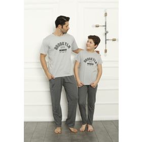 Moda Çizgi 50102 Baba Oğul Gri Aile Pijama Takım