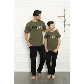 Moda Çizgi 50102 Baba Oğul Haki Aile Pijama Takım