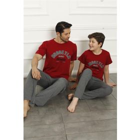 Moda Çizgi 50102 Baba Oğul Kırmızı Aile Pijama Takım