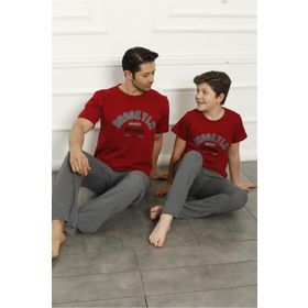 Moda Çizgi 50102 Baba Oğul Kırmızı Aile Pijama Takım