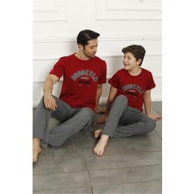 Moda Çizgi 50102 Baba Oğul Kırmızı Aile Pijama Takım