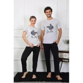 Moda Çizgi 50126 Pamuk Penye Sevgili Kombini Gri Pijama Takımı