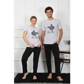 Moda Çizgi 50126 Pamuk Penye Sevgili Kombini Gri Pijama Takımı