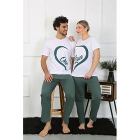 Moda Çizgi 50127 Pamuk Penye Sevgili Kombini Beyaz Pijama Takımı