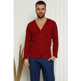 Moda Çizgi 6767 Bordo %100 Pamuk Önden Düğmeli Cepli Uzun Kollu Erkek Pijama Takımı