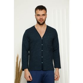 Moda Çizgi 6768 Lacivert %100 Pamuk Önden Düğmeli Cepli Uzun Kollu Erkek Pijama Takımı
