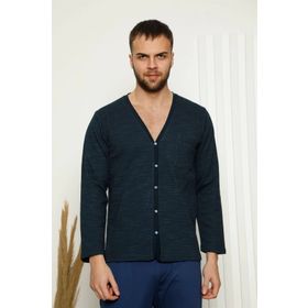 Moda Çizgi 6768 Lacivert %100 Pamuk Önden Düğmeli Cepli Uzun Kollu Erkek Pijama Takımı