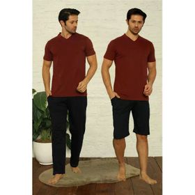 Moda Çizgi 6822 3'lü Bordo V Yaka Erkek Pijama Takımı
