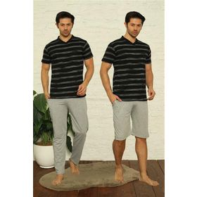 Moda Çizgi 6822 3'lü Siyah V Yaka Erkek Pijama Takımı