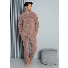 Moda Çizgi 6827 Sütlü Kahve Welsoft Polar Erkek Pijama Takımı