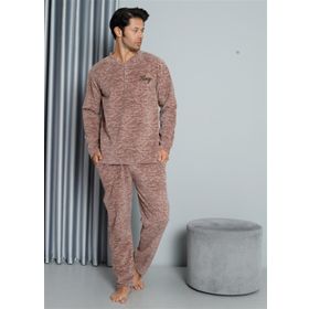 Moda Çizgi 6827 Sütlü Kahve Welsoft Polar Erkek Pijama Takımı