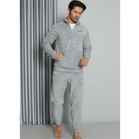 Moda Çizgi 6840 Gri Welsoft Polar Fermuarlı Erkek Pijama Takımı