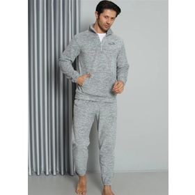 Moda Çizgi 6840 Gri Welsoft Polar Fermuarlı Erkek Pijama Takımı