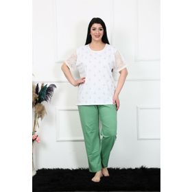 Moda Çizgi 75001 Beyaz Büyük Beden Uzun Kol Kadın Pijama Takımı