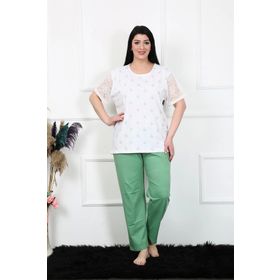 Moda Çizgi 75001 Beyaz Büyük Beden Uzun Kol Kadın Pijama Takımı
