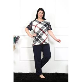 Moda Çizgi 75003 Lacivert Büyük Beden Kısa Kol Kadın Pijama Takımı