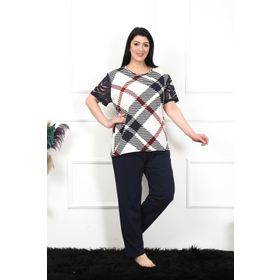 Moda Çizgi 75003 Lacivert Büyük Beden Kısa Kol Kadın Pijama Takımı