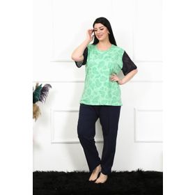 Moda Çizgi 75004 Yeşil Büyük Beden Kısa Kol Kadın Pijama Takımı