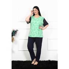 Moda Çizgi 75004 Yeşil Büyük Beden Kısa Kol Kadın Pijama Takımı