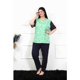 Moda Çizgi 75004 Yeşil Büyük Beden Kısa Kol Kadın Pijama Takımı