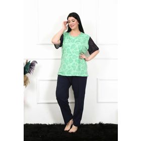 Moda Çizgi 75004 Yeşil Büyük Beden Kısa Kol Kadın Pijama Takımı