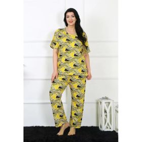 Moda Çizgi 75007 Sarı Büyük Beden Kısa Kol Kadın Pijama Takımı