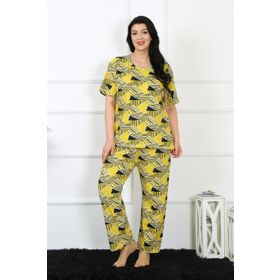 Moda Çizgi 75007 Sarı Büyük Beden Kısa Kol Kadın Pijama Takımı