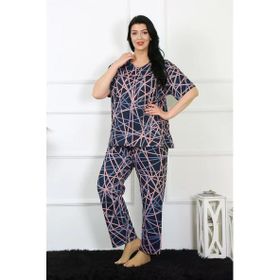Moda Çizgi 75008 Lacivert Büyük Beden Kısa Kol Kadın Pijama Takımı