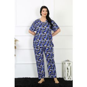 Moda Çizgi 75010 Saks Mavi Büyük Beden Kısa Kol Kadın Pijama Takımı