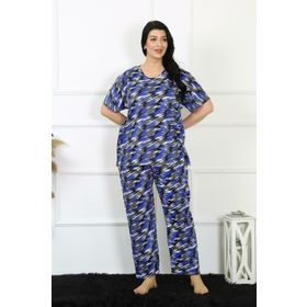 Moda Çizgi 75010 Saks Mavi Büyük Beden Kısa Kol Kadın Pijama Takımı