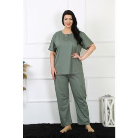 Moda Çizgi 75012 Yeşil Büyük Beden Kısa Kol Kadın Pijama Takımı
