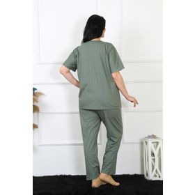 Moda Çizgi 75012 Yeşil Büyük Beden Kısa Kol Kadın Pijama Takımı