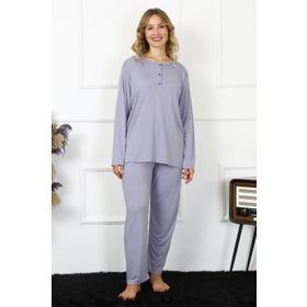 Moda Çizgi 75013 Lila Büyük Beden Uzun Kol Kadın Pijama Takımı