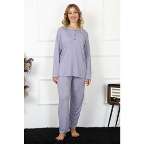 Moda Çizgi 75013 Lila Büyük Beden Uzun Kol Kadın Pijama Takımı