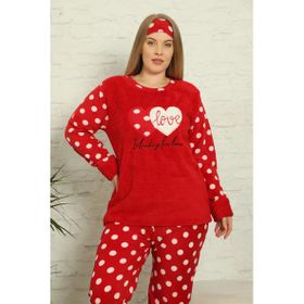 Moda Çizgi 808011 Kırmızı Polar Büyük Beden Kadın Pijama Takımı
