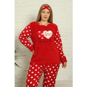 Moda Çizgi 808011 Kırmızı Polar Büyük Beden Kadın Pijama Takımı