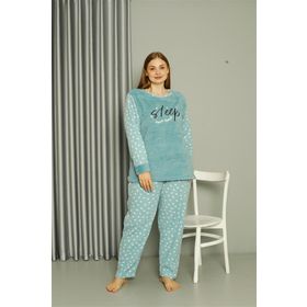 Moda Çizgi 808046 Welsoft Polar Büyük Beden Su Yeşili Kadın Pijama Takımı