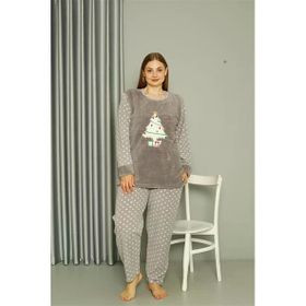 Moda Çizgi 808048 Welsoft Polar Büyük Beden Gri Kadın Pijama Takımı