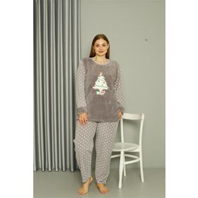 Moda Çizgi 808048 Welsoft Polar Büyük Beden Gri Kadın Pijama Takımı