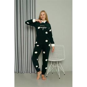 Moda Çizgi 8512 Yeşil Welsoft Polar Kadın Kapüşonlu Pijama Takımı