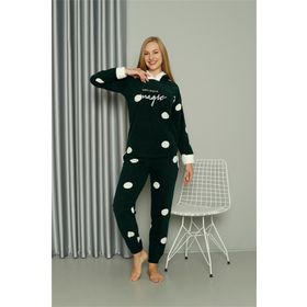 Moda Çizgi 8512 Yeşil Welsoft Polar Kadın Kapüşonlu Pijama Takımı
