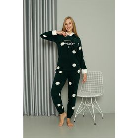 Moda Çizgi 8512 Yeşil Welsoft Polar Kadın Kapüşonlu Pijama Takımı