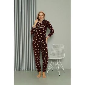 Moda Çizgi 8513 Bordo Welsoft Polar Kadın Kapüşonlu Pijama Takımı