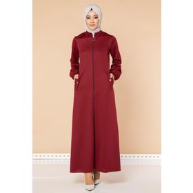 Moda Ebva 3053 Bordo Kolu Lastikli Fermuarlı Ferace